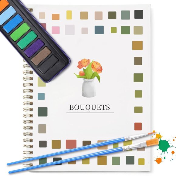 Watercolor Kit with Outlines, 12 Colors Rustproof Box, 3 Brushes & Multi-Theme - Picture 1 of 9